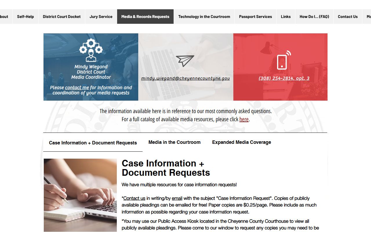 Cheyenne County clerk records request page for court records after arrest