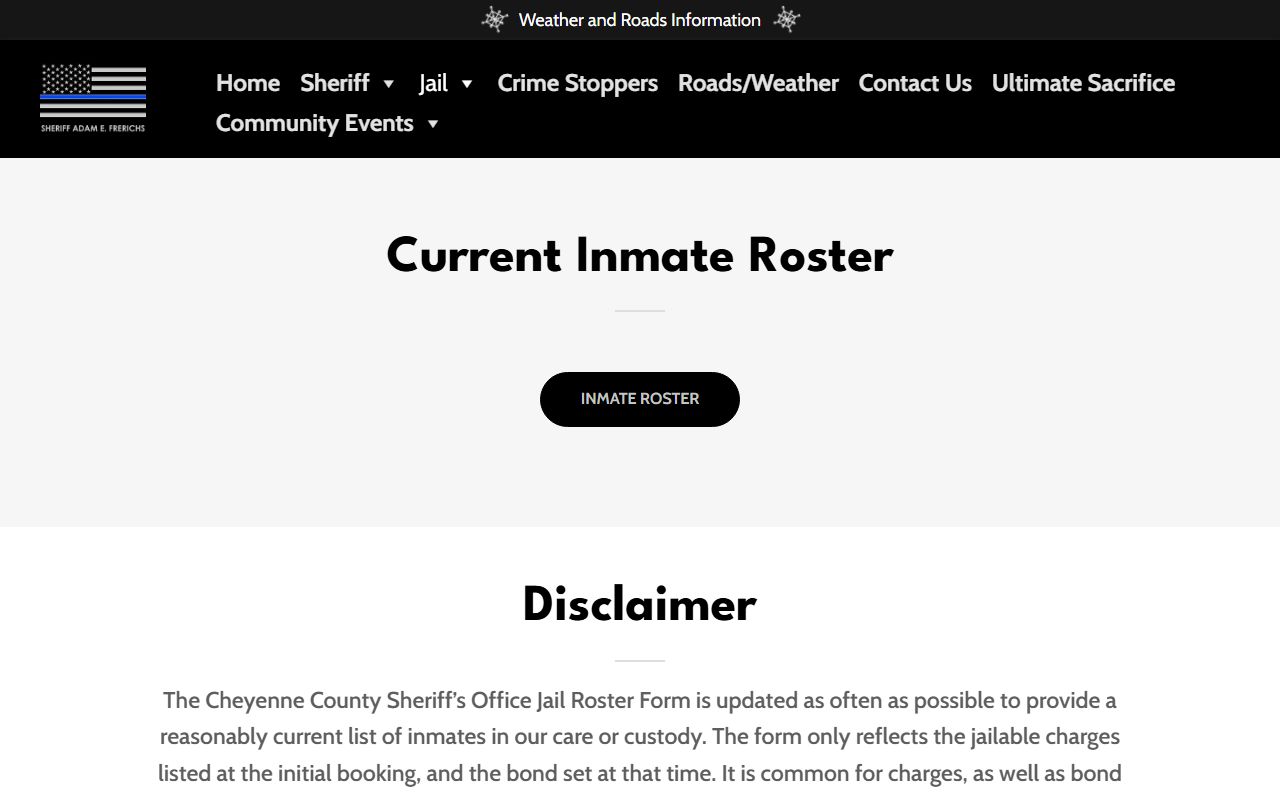 Cheyenne County Jail inmate roster lookup page