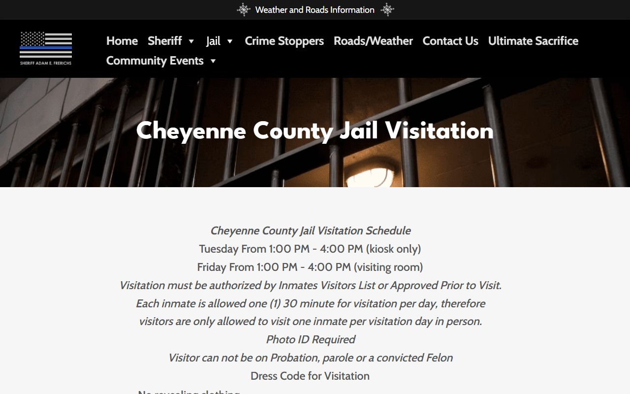 Cheyenne County jail visitation and inmate records communication page
