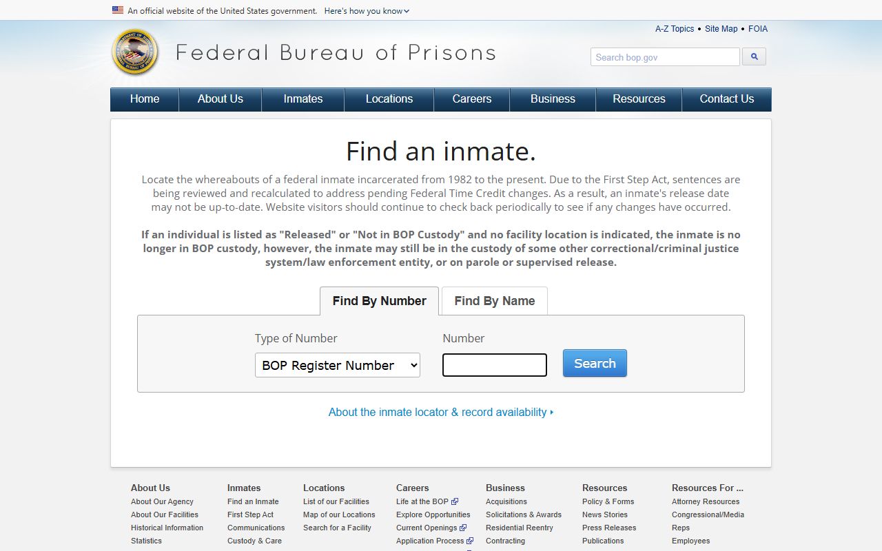 Federal BOP inmate locator for custody searches without Cheyenne County jail mugshots